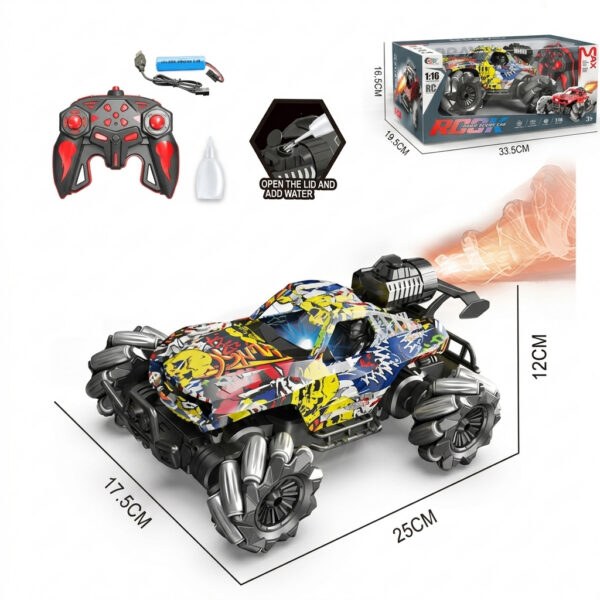 Трюковая машинка на РУ Spray Stunt Car 1:16 (с эффектом выхлопа и роликовыми колесами) — изображение 3