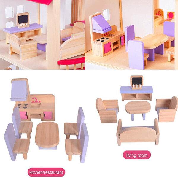 Casuta papusi cu mobilier din lemn - imagine 4