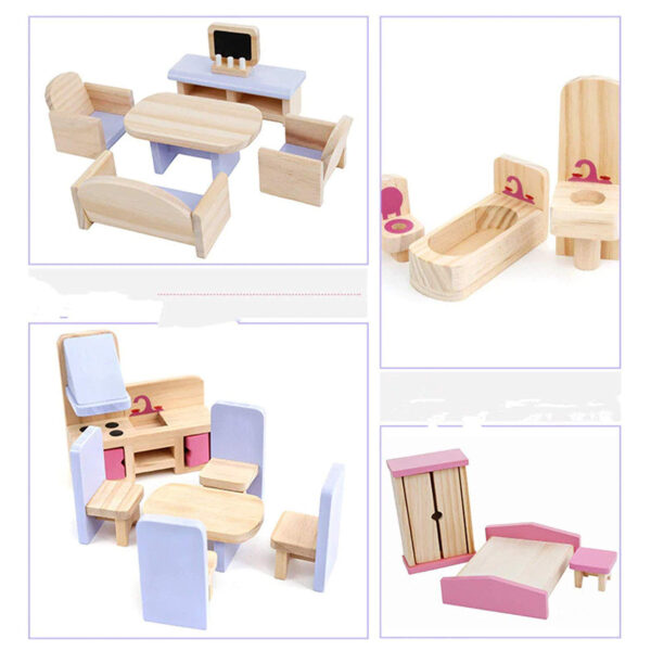 Casuta papusi cu mobilier din lemn - imagine 3