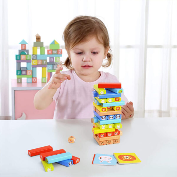 Joc Jenga Beech din lemn cu Animale, 51 piese - imagine 3