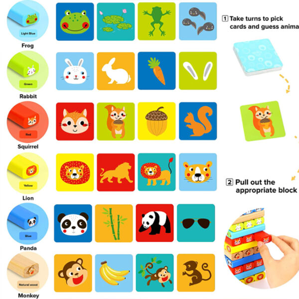 Joc Jenga Beech din lemn cu Animale, 51 piese - imagine 4