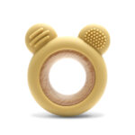 Jucarie de dentitie din silicon si lemn de fag Lorelli BEAR Yellow