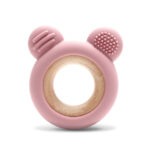 Jucarie de dentitie din silicon si lemn de fag Lorelli BEAR Deep Pink