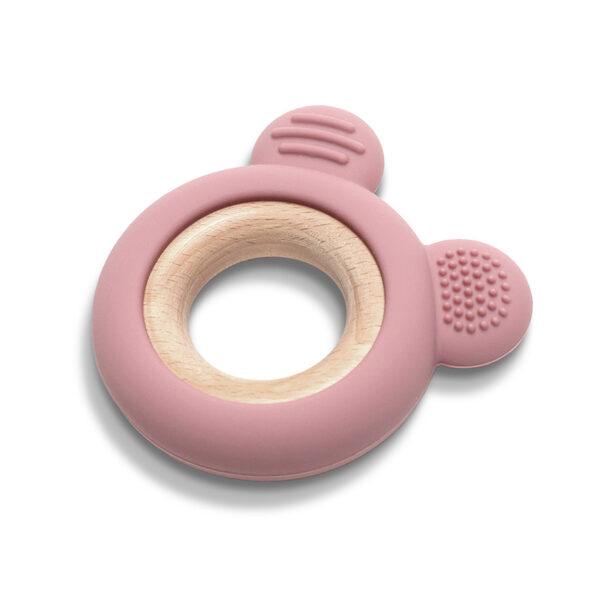 Jucarie de dentitie din silicon si lemn de fag Lorelli BEAR Deep Pink - imagine 2