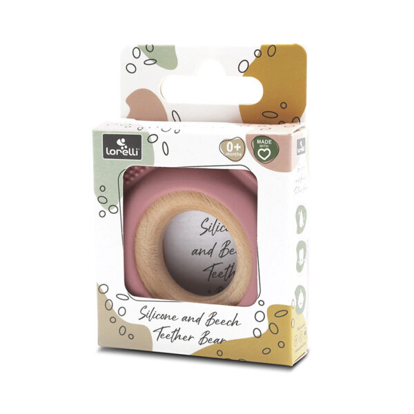 Jucarie de dentitie din silicon si lemn de fag Lorelli BEAR Deep Pink - imagine 3