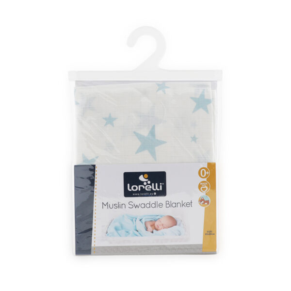Пледик Lortelli Muslin Swaddle Blanket 80x80 cm,  Blue Stars /10340091904/ - imagine 2