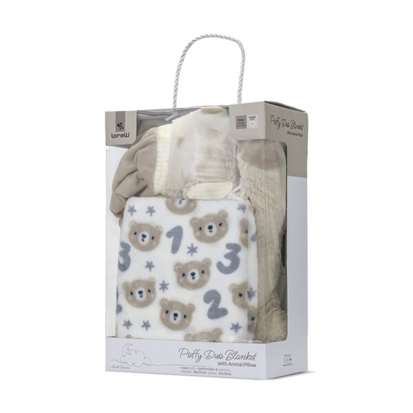 Păturică cu pernuță-animaluț Lorelli POFFY DUO TEDDY BEAR Beige - imagine 5