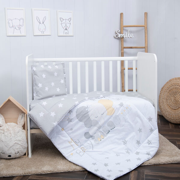 Set lenjerie pat 5 elem. Lorelli COSY ELEPHANT Grey Stars - imagine 3