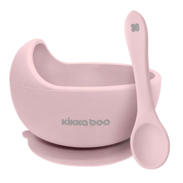 Set castron de silicon cu lingura Yummy Pink - imagine 2
