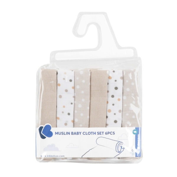 Scutece de muselina, 6 buc. 30x30cm, Kikkaboo Dots Beige - imagine 2