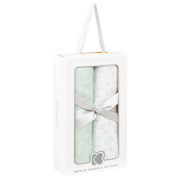 Scutece set 2 museline 80x80 сm Kikkaboo Leaves Mint - imagine 2
