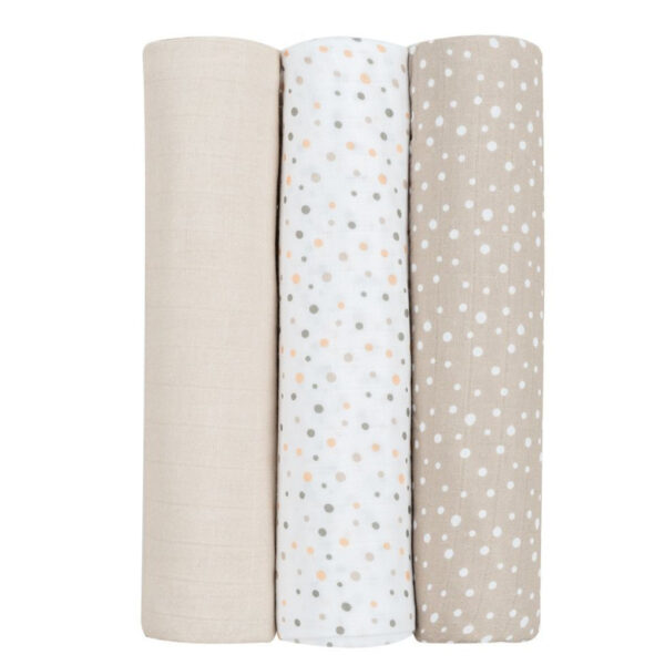 Набор из 3 муслиновых пеленок 80x80 см Kikkaboo Dots Beige — изображение 2