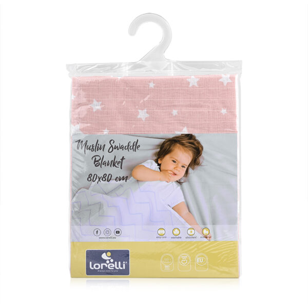 Scutec pled din muselina Lorelli 80x80 cm, Rose with Stars /10340092302/ - imagine 2