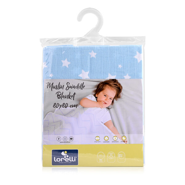 Scutec pled din muselina Lorelli 80x80 cm, Aquatic with Stars /10340092305/ - imagine 2
