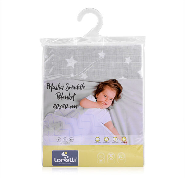 Scutec pled din muselina Lorelli 80x80 cm, Grey with Stars /10340092308/ - imagine 2