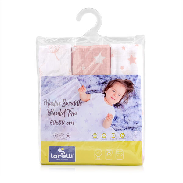Set 3 scutece din muselin 80x80 cm, Lorelli TRIO Rose Mix - imagine 2