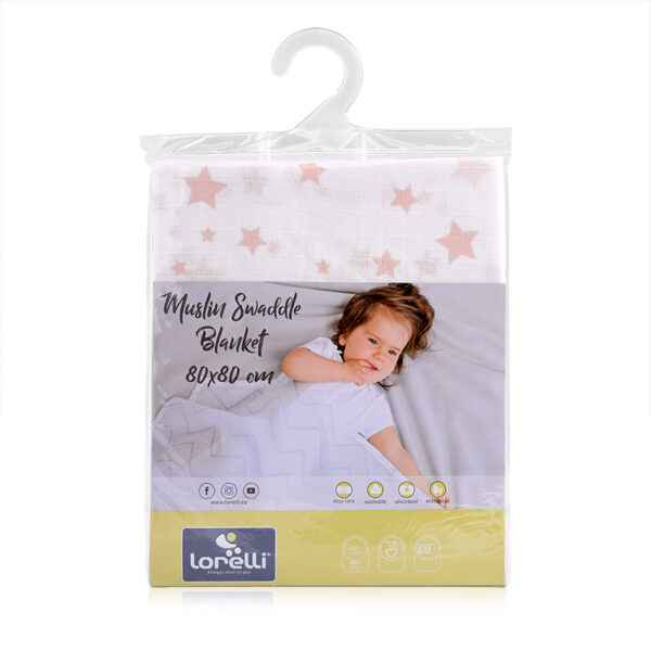 Пелёнка Lorelli Muslin Swaddle Blanket 80x80 cm, White with Rose STARS — изображение 2