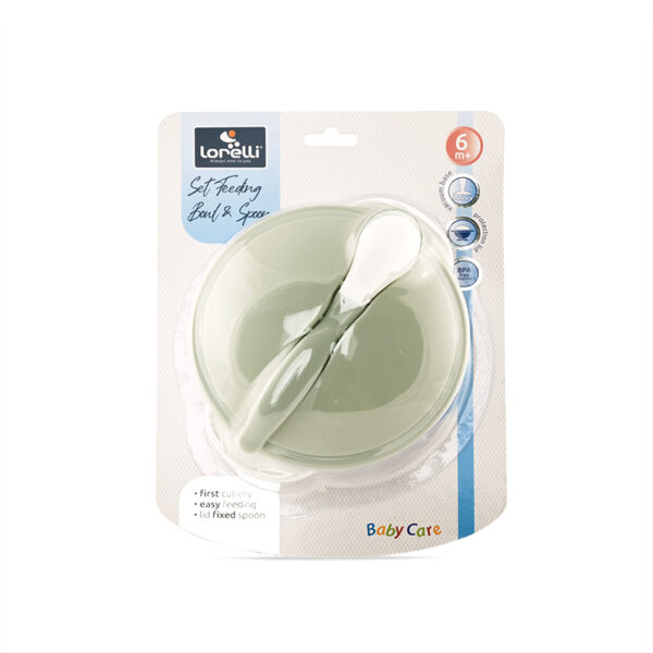 Set castron cu ventuza, capac si lingurita Lorelli MINT Green - imagine 2