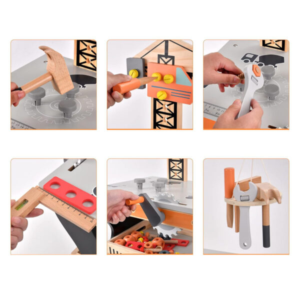 Jucarie tip macara din lemn cu set de instrumente - imagine 3