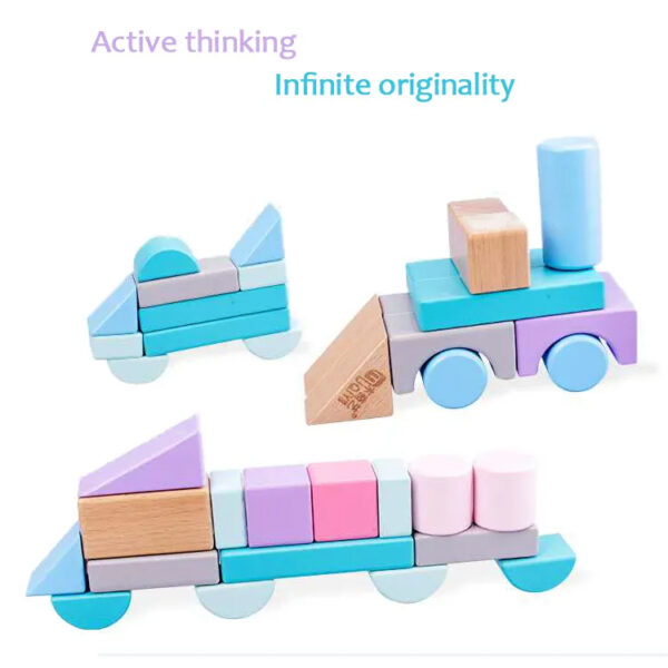 Set constructii cuburi din lemn, 75 piese - imagine 3