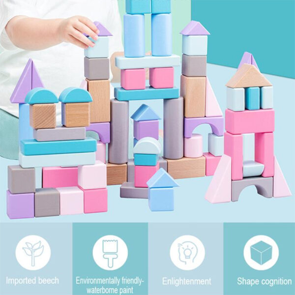 Set constructii cuburi din lemn, 75 piese - imagine 7