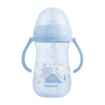 Cana cu pai si manere Kikkaboo Dino World Blue, 300 ml.