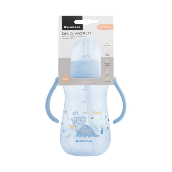 Cana cu pai si manere Kikkaboo Dino World Blue, 300 ml. - imagine 3