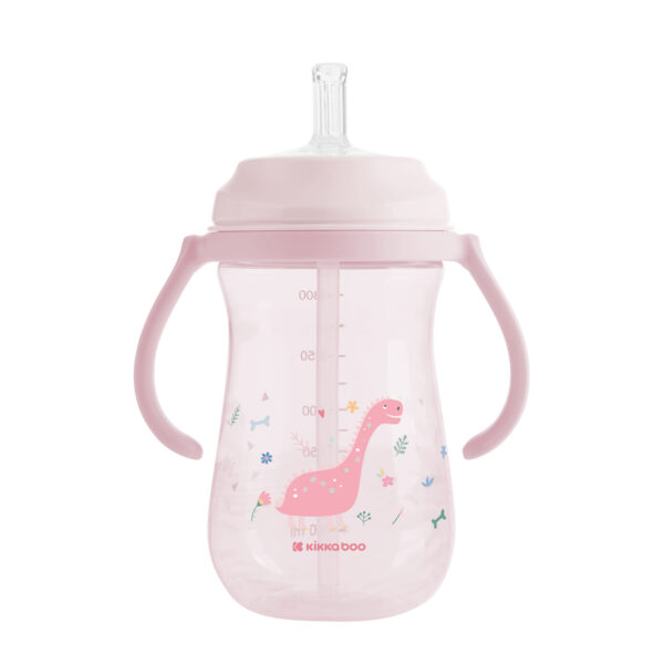 Поильник с трубочкой и ручками Kikkaboo Dino World Pink, 300 мл. — изображение 2