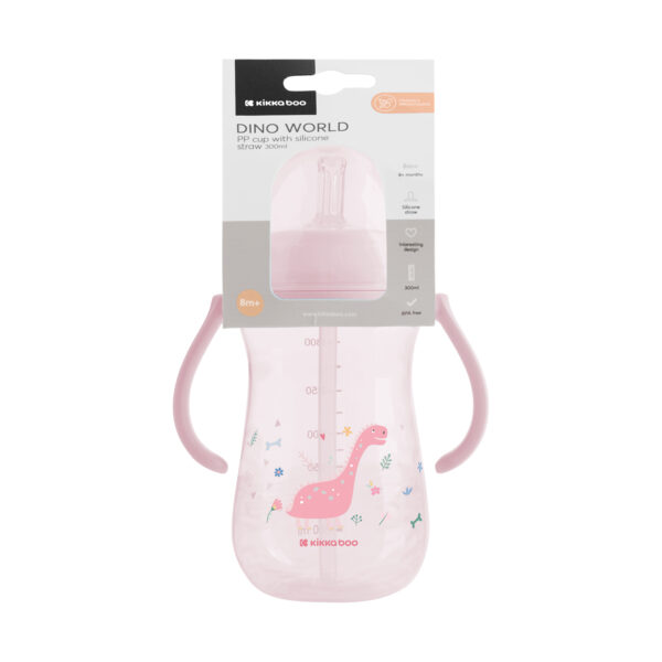 Поильник с трубочкой и ручками Kikkaboo Dino World Pink, 300 мл. — изображение 3