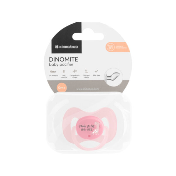 Пустышка ортодонтическая силиконовая 0-6 мес. Kikkaboo Dinomite Pink — изображение 4