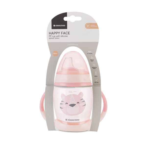 Cana cu cioc moale si manere Kikkaboo Happy Face Pink, 200 ml. - imagine 3