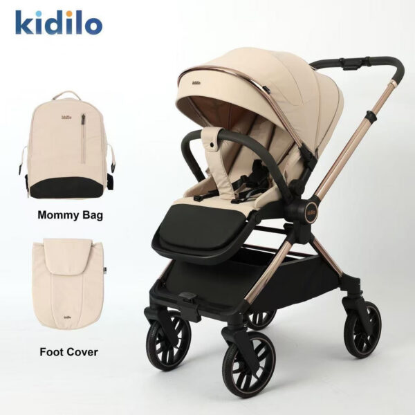 Cărucior cu mâner revirsibil Kidilo DINA Beige - imagine 2