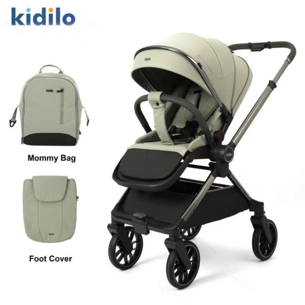 Cărucior cu mâner revirsibil Kidilo DINA Light Green - imagine 2