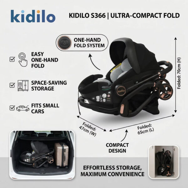 Прогулочная коляска-автолюлька Kidilo TOMMI Gold Black — изображение 3