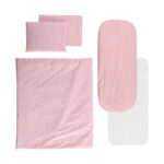 Set lenjerie pentru carucior, cu protectie impermeabila, 6 piese Lorelli Little Bear Pink
